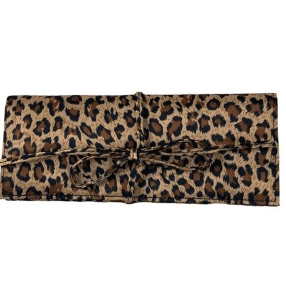Jewelry Roll Leopard Animal Print Travel Case Satin Brown Black Tan Multicolor - Picture 16 of 16
